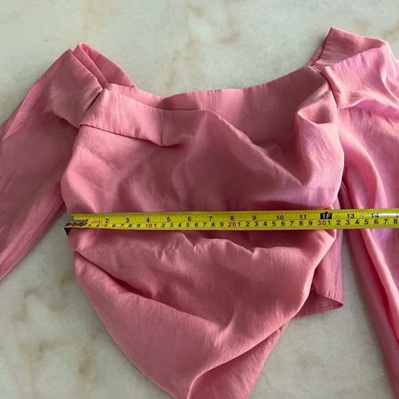 TOPSHOP Off the Shoulder Pink Long Sleeve Ruched Blouse Flirty Girly Top Blouse - Picture 7 of 12